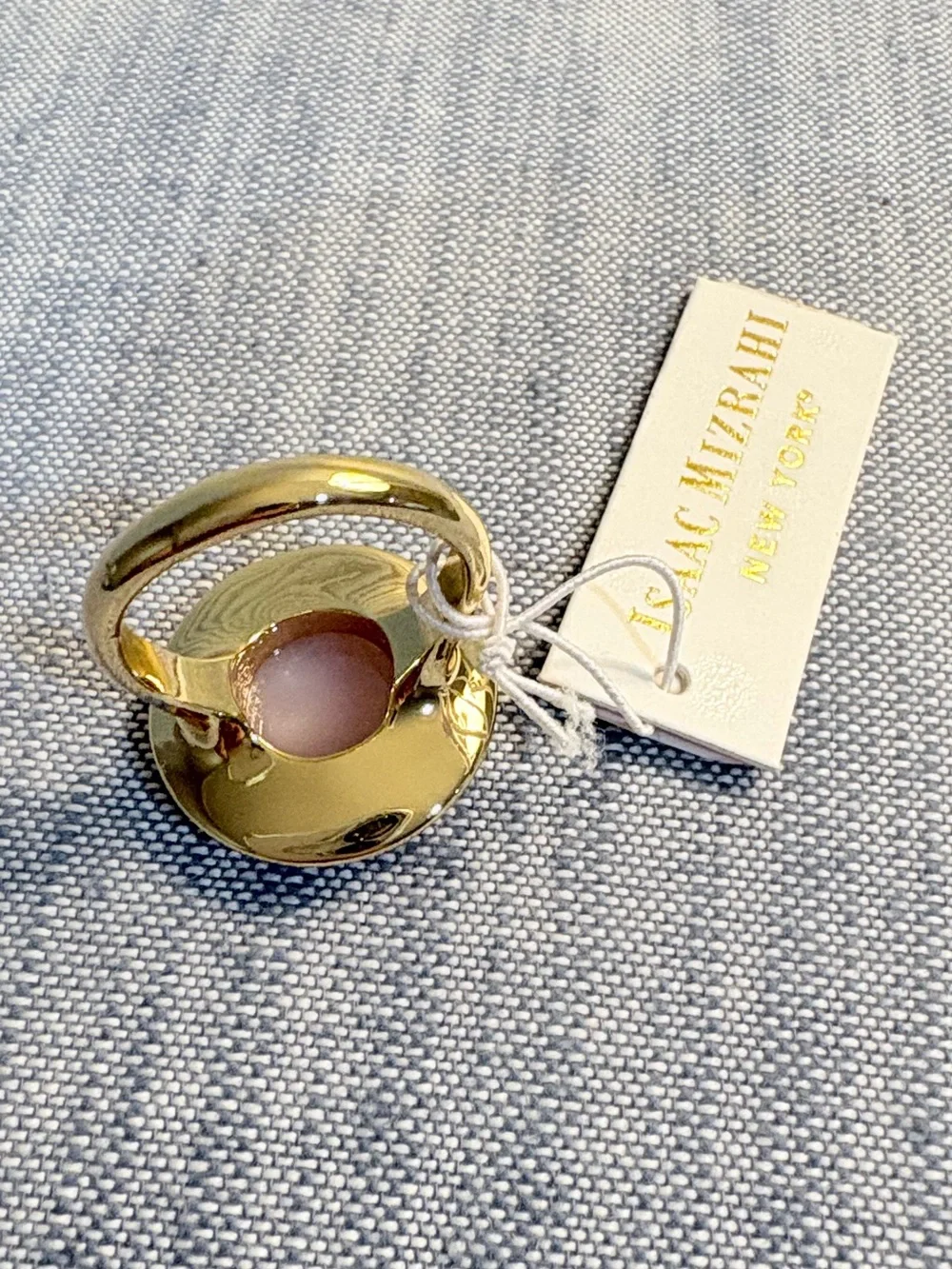 Isaac Mizrahi Gold-Tone Pink Cabochon Ring with Crystal Halo